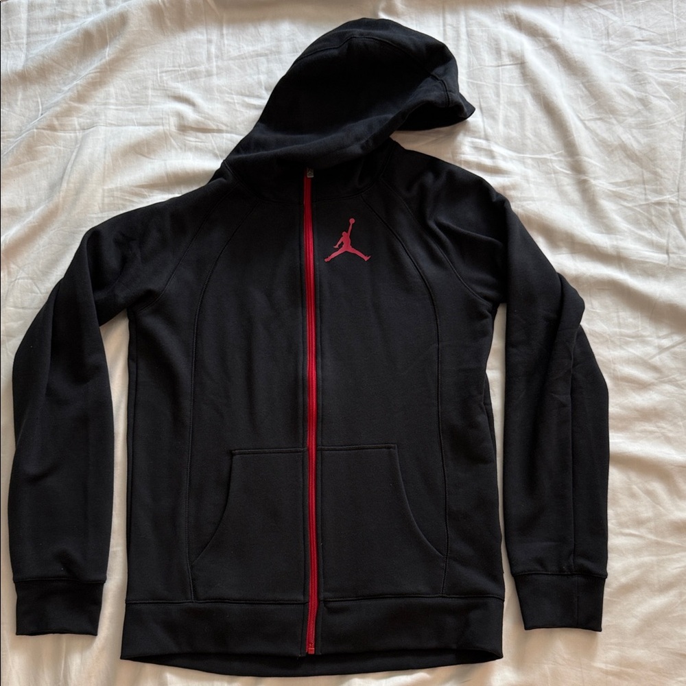 Jordan Black and Red Men's Zip-Up Sweater